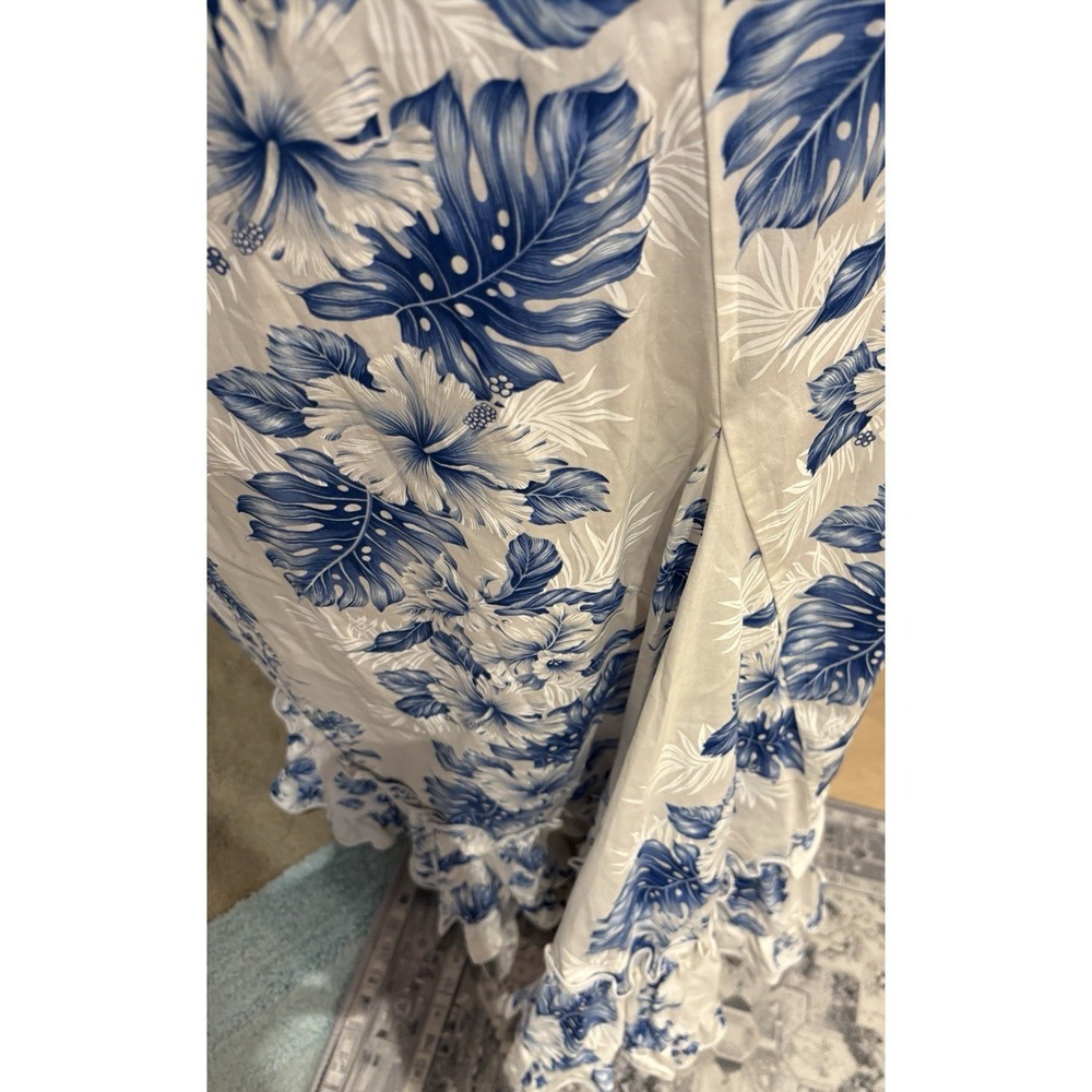 KY'S Made in Hawaii blue Floral 100% Cotton‎ ruffled Maxi Dress XL 3X  NWT - Picture 4 of 16